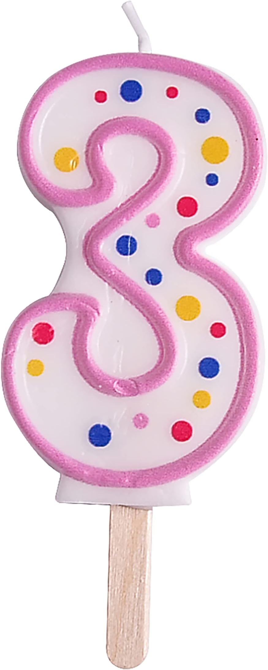 PME Pink Number 3 Candle 63 mm Cake Topper on Wooden Stick