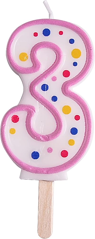 PME Pink Number 3 Candle 63 mm Cake Topper on Wooden Stick