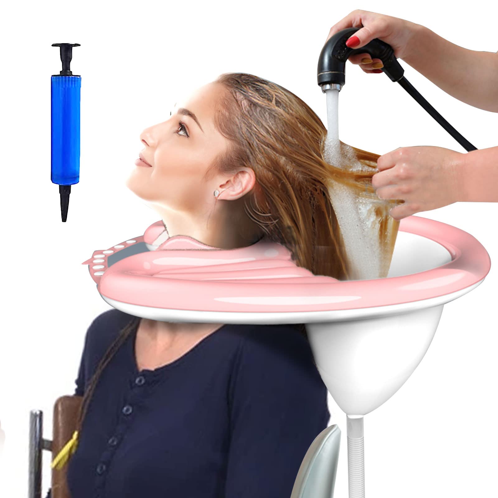 CDIYTOOL Portable Inflatable Shampoo Basin, Mobile Salon PVC Foldable Hair Wash Basin for Washing Hair, Pink