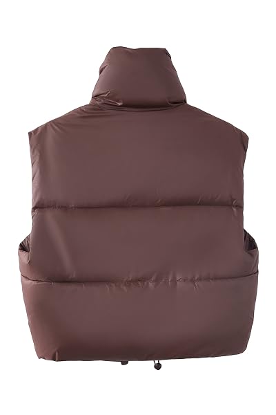 XIKUKA WOMEN’S CROPPED PUFFER VEST PADDED VEST WINTER WARM OUTERWEAR LIGHTWEIGHT ZIP CROP PUFFY GILET BROWN-M