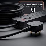 Wolf Power 4 Way Extension Lead 2m UK Plug Wall Mountable Black view 5