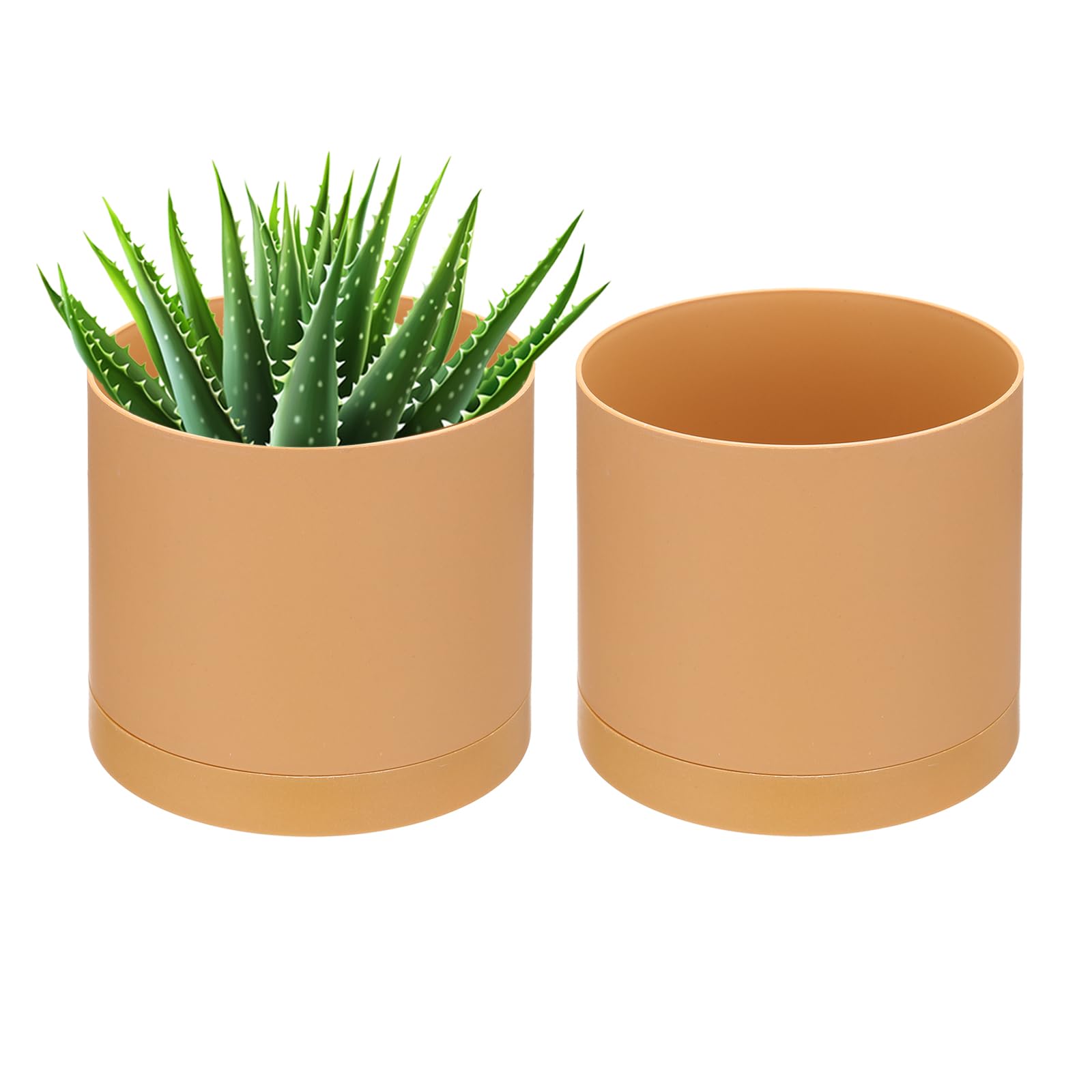 PATIKIL 5 Inch/12.5cm Plastic Plant Pots, 2 Pack Small Flower Pot Planters with Drainage Holes and Saucer for Home Decor Indoor Plants, Orange