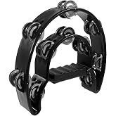Auvotuis Half-Moon Tambourine, Black Hand Held Percussion | Metal Jingles, Single Row, For Party, KTV