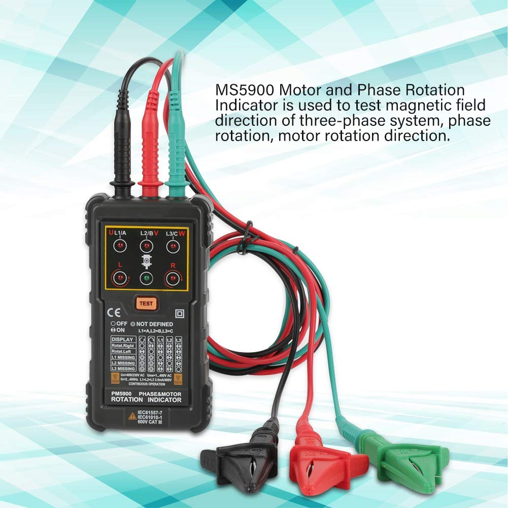 PM5900 Motor Three-Phase Motor Rotation Indicator Tester Portable Handheld Tester for Install Repair or Maintain Three-Phase Motor - Image 3
