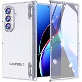 FABSPARK Case for Samsung Galaxy Z Fold 7 Built-in Screen Protector,Hinge Protection,Sparkly Bling Glitter Crystal Clear Transparent Slim Fit Acrylic Hard PC for Samsung Z Fold 7 Case,Glitter Clear