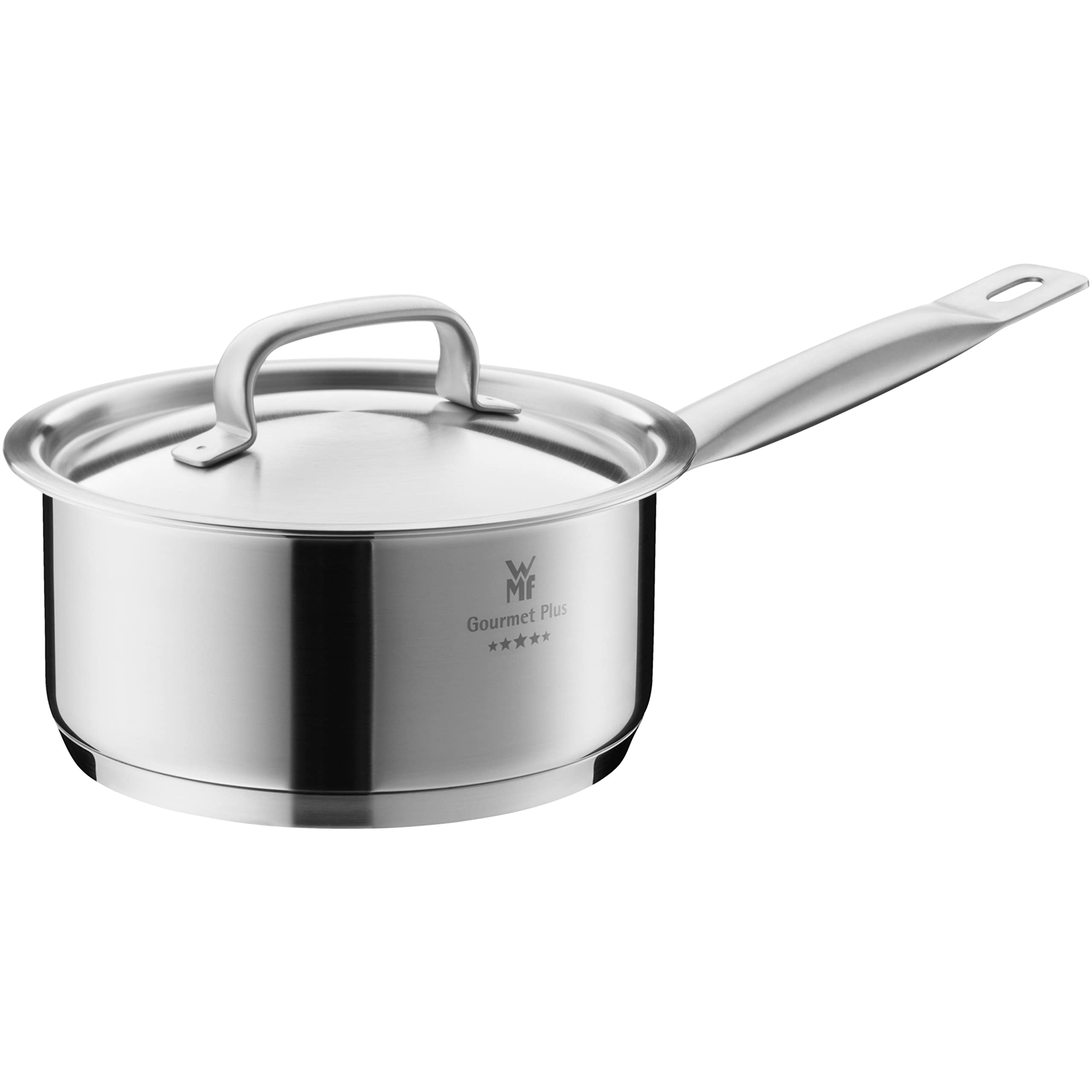 WMF 726166030 sauce pan Ø 16 cm approx. 1,4l Gourmet Plus Inside scaling vapor hole Made in Germany hollow side handles metal lid Cromargan stainless steel suitable for all stove tops including induction dishwasher-safe , Silver