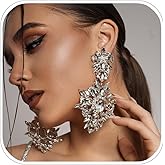 Silver Chandelier Earrings for Women Trendy, Oversized Big Crystal Rhinestone Statement Earrings Dangling Formal Pageant Earings Drag Queen Jewelry