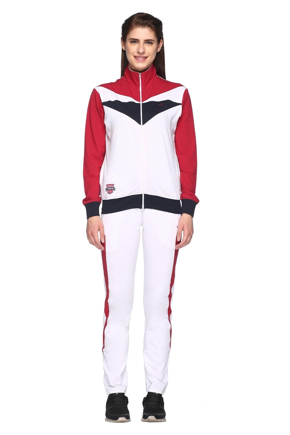 ex10sive women's front zipper cotton lycra blended active wear top and bottom set