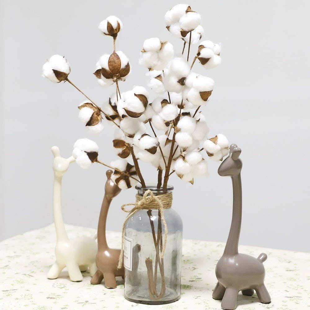 Blueseao Cotton Stems，Naturally Dried Cotton Stems Farmhouse Artificial Flower Filler Floral Decor
