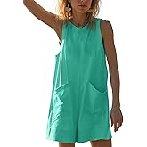 Glamaker Women's Summer Sleeveless Romper Casaul Beach Vacation Loose Shorts Jumpsuit Overalls Outfits 2026 With Pocket