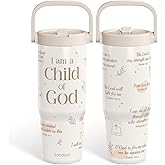 SANDJEST Christian Stainless Steel Straw Lid Tumbler 30oz with Carry Handle for Women Girls, Child of God Insulated Travel Coffee Cup, Gift for Sports Outdoor Workout Christmas Birthday
