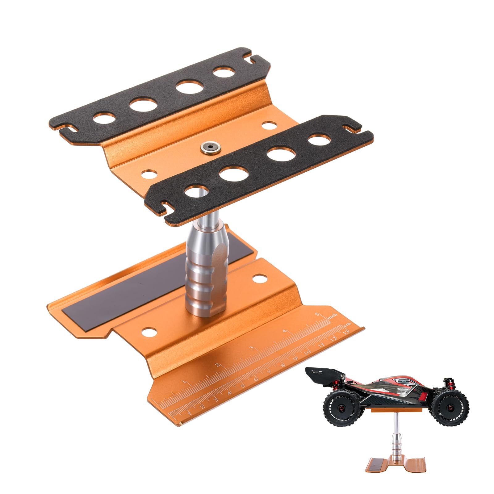 sourcing map 1 Set RC Car Work Stand Lift Lower Aluminum Repair Workstation 360 Degree Rotation for 1/8 1/10 1/16 Scale RC Car Crawler Truck Vehicle (Orange)