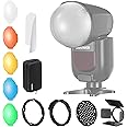 NEEWER Round Head Flash Accessories Kit for Z2 Z1 Speedlite, Includes Barndoor, Grid, Filters, Dome Diffuser, Diffuser Panel, Bounce Diffuser, GM-M1