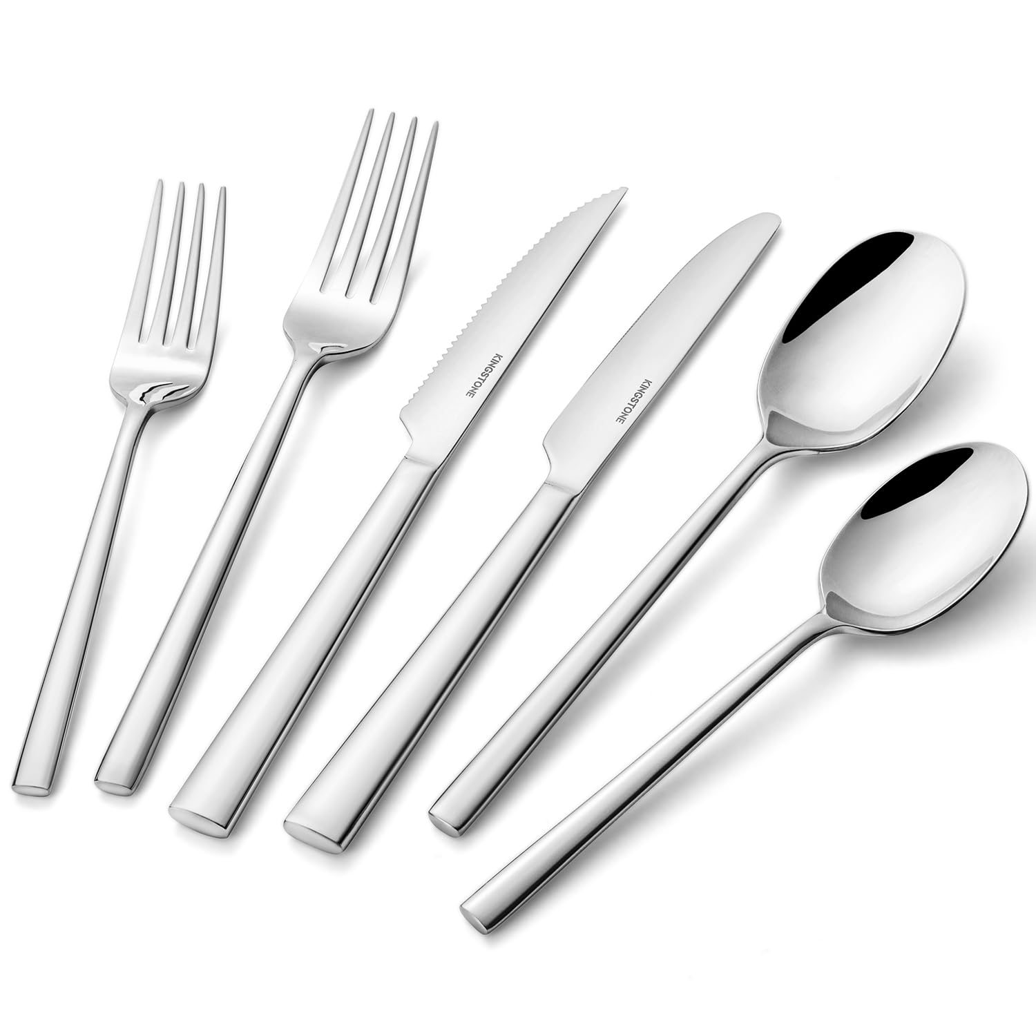 KINGSTONE Silverware Set with Steak Knives, 24-Piece Forged Flatware Set Cutlery Set Premium Stainless Steel, Service for 4, for Kitchen, Home, Wedding, Party, Mirror Polished and Dishwasher Safe Image