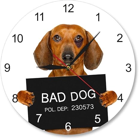 Amazon Co Jp Buzdao ダックスフントmugshot壁掛け時計パーソナライズされた犬の名前現代の壁掛け時計面白い 刑事子犬警察悪い犬刑務所刑務所ペットウォッチ ホーム キッチン