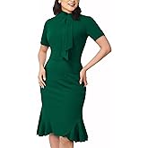 AISIZE Women's 1950s Vintage Tie Neck Cocktail Bodycon Pencil Dress