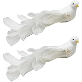 2pcs Christmas Tree Decorations White Glitter Birds Clip on Bird Ornaments 8" Artificial Birds with Feathers for Wreath Crafts Xmas Tree Decor