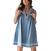 Ypser Women's Embroidered Sleeveless V-Neck Mini Denim Dress Casual Summer Jean Dress for Beach, Streetwear 2025