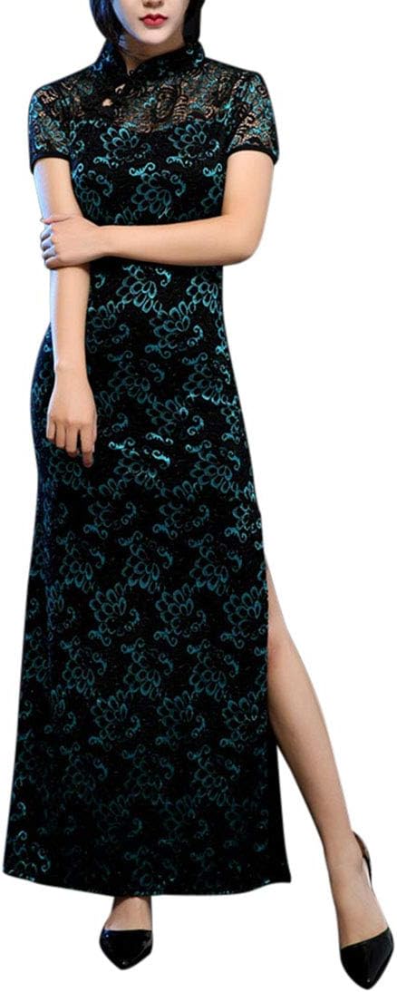 Amazon Co Jp 孔雀柄 シースルーレース ロングドレス セクシー ランジェリー スリット入り 透け キャミソール ワンピース チャイナドレス風 情趣下着 ストッキングなし デザインh ホビー