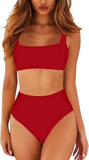 red high waisted swimsuits