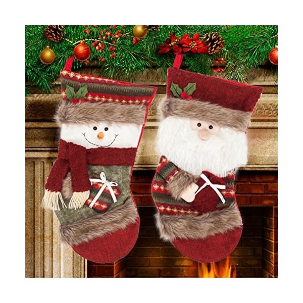 Yoland Christmas Stocking 19'' Plush Craft Cute 3D Style Festive Holiday Decoration for Xmas Fireplace Ornament, 3 Packs…