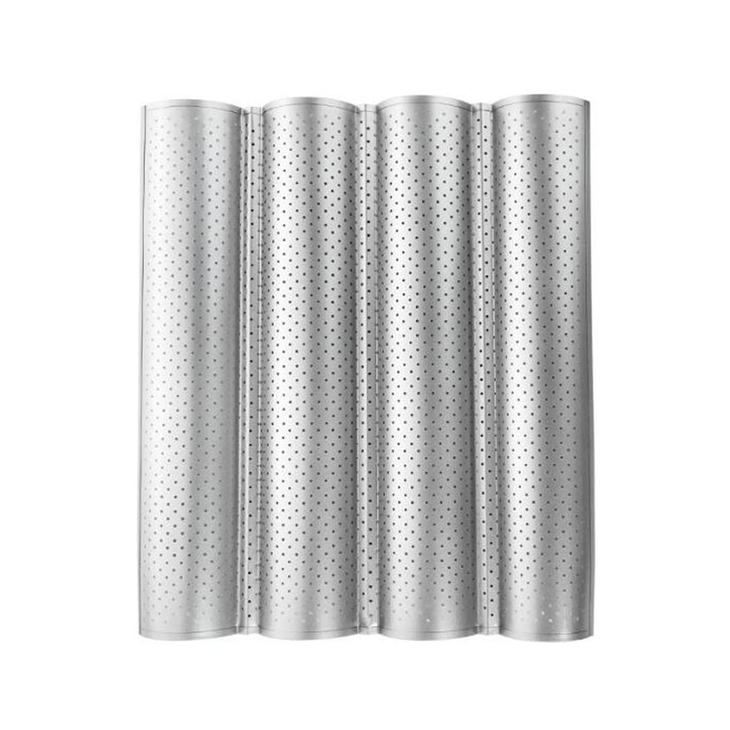 Hoshen French Bread Loaf Pan, Perforated 4 Slot Nonstick Perforated French Loaf Pan, Loaf Pan Toast Pan, 15 x 12.8 inches(4 Slot, Silver)
