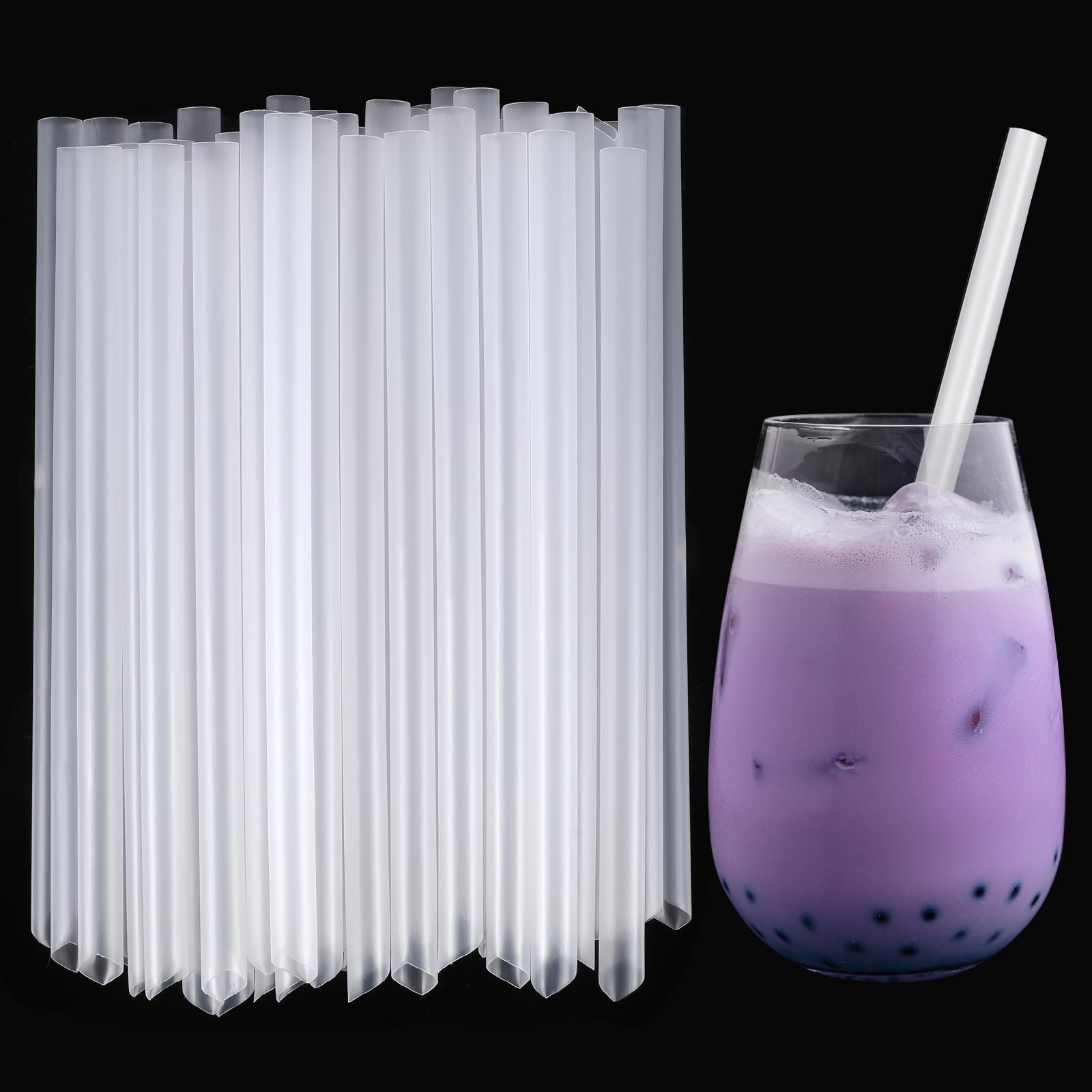 Photo 1 of [50 Pcs] Disposable Jumbo Smoothie Boba Straws - 8.26" Long 0.43" Wide Clear Plastic Drinking Straws for Bubble Tea, Milkshake, Milk, Juice, Lemonade