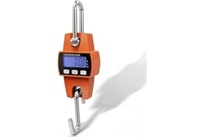 MUDUOBAN 660lb Digital Hanging Weight Scale with Cast Aluminum Case,300Kg Mini Crane Scale Handheld with Metal Hooks for Luggage,Package,Fishing,Hoyer Lift (Orange)