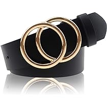 ●SETUP-EXE● O-RING DOUBLE STRAP BELT Udekit Women's Leather Belt Double O Ring Soft Faux Leather