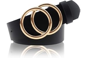 Udekit Women's PU Leather Belt Double O Ring Soft Faux Leather Waist Belt