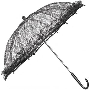 PETSOLA Vintage Lace Parasol Black Decorative Parasol Curved Handle Fashion Accessory for Bride, Weddings
