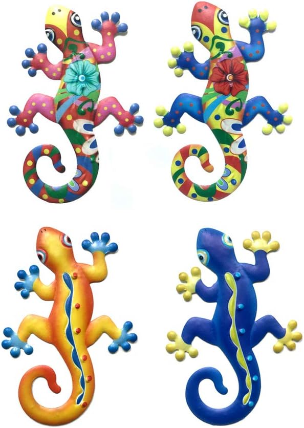 Plaques & Wall Art - Funlive 4 Pack metal wall art gecko wall sculptures Metal Gecko Wall Decor Gecko Art Wall Decorations for Outdoor Backyard Porch Home Patio Lawn Fence Decorations Wall Sculptures