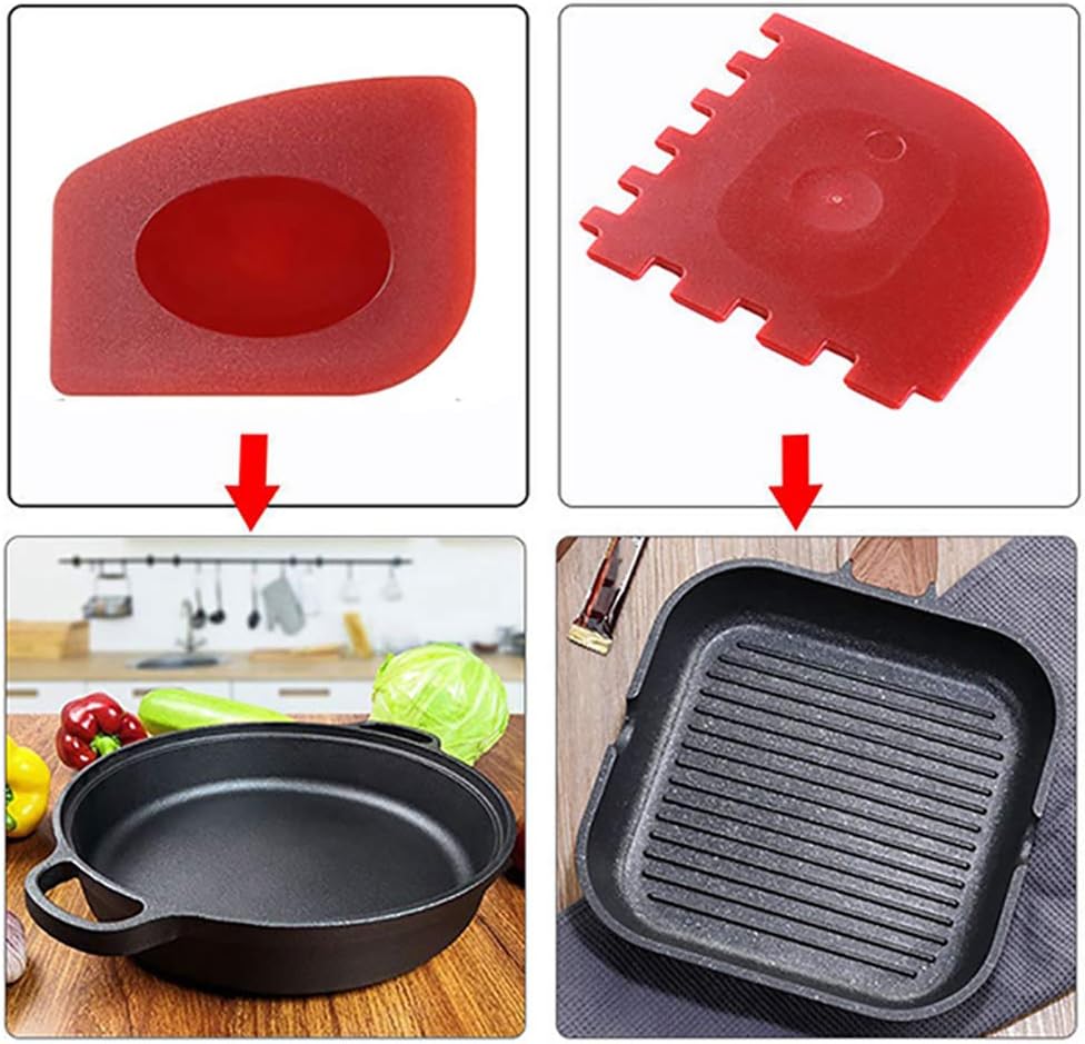 Owpkeenthy 8 Piece Grill Pan Scraper Silicone Hot Handle Holder, Cast Iron Handle Cover Pan Cleaners Insulated Tools Set for Cookware Cast Iron Skillets Frying Pans BBQ and Griddles : Garden & Outdoor