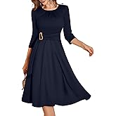 Dressystar Women's Wedding Guest Dress Spring A Line Midi Swing Long Sleeve Ruched Elegant Formal Cocktail Party Dresses 2026
