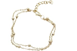 ink2055 Summer Beach Double Layer Bead Chain Anklet Women Sandal Barefoot Ankle Bracelet,Ankle Bracelets for Women Teen Girls Beach Jewelry Gifts