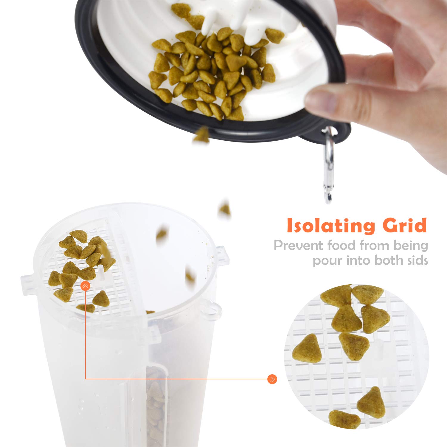 ZukoCert Dog Water Bottle Pet Food Container 2-in-1 with Collapsible Travel Dog Bowls Slow Feeder Outdoor Portable Dog Feeder Drinking Cup