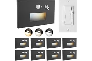 Raxjov 8 Pack Motion Sensor LED Step Lights, 3CCT 120V Hardwired Indoor Outdoor Stair Light, 3.5W 150LM 5%-100% Dimmable Wate