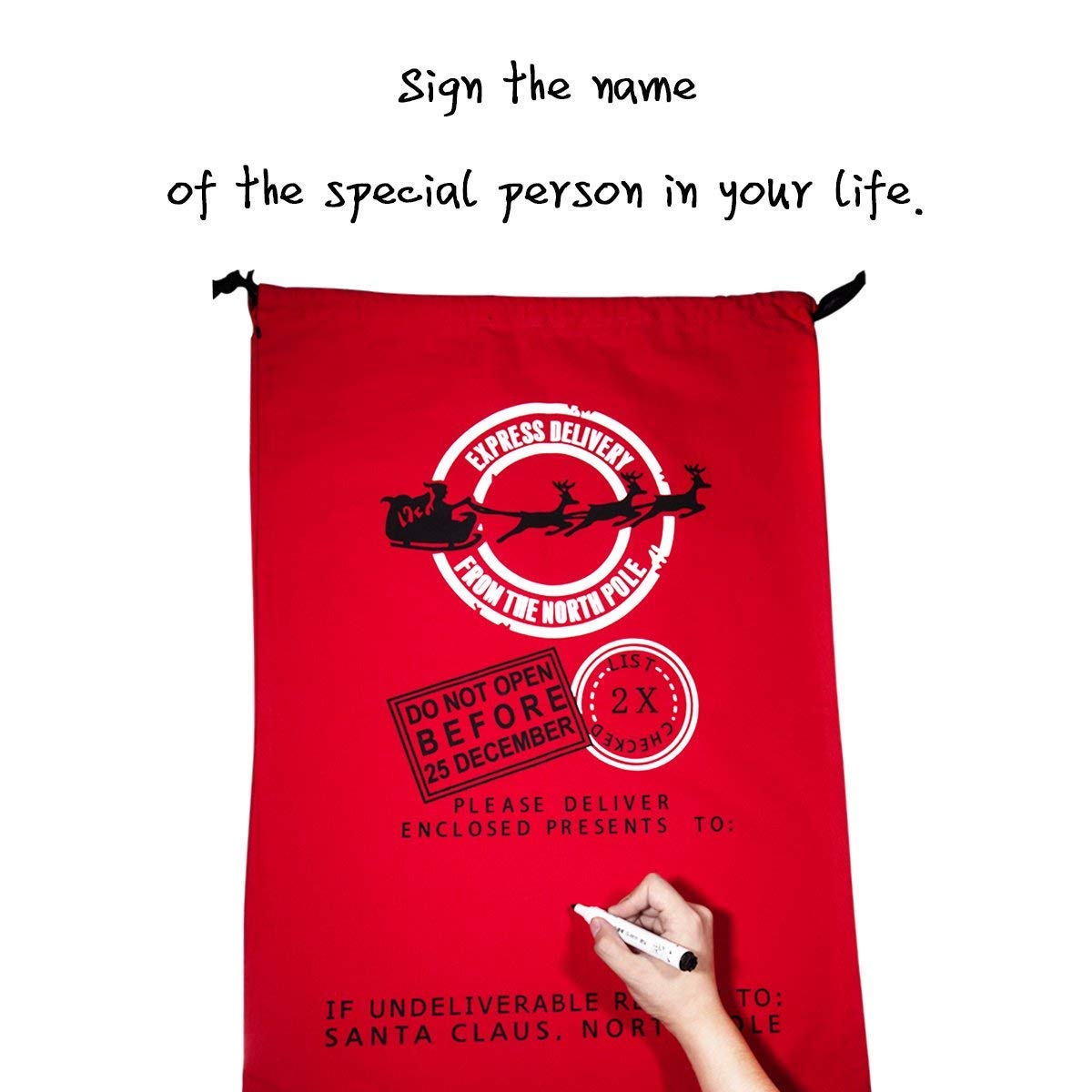 Ausein Christmas Sack Large Bag, Xmas Sacks, North Pole Mail Hessian Santa Stockings Sack, Personalised Name Space Large Storage Bags - 70 x 50 cm/ 28 x 20 inch Red