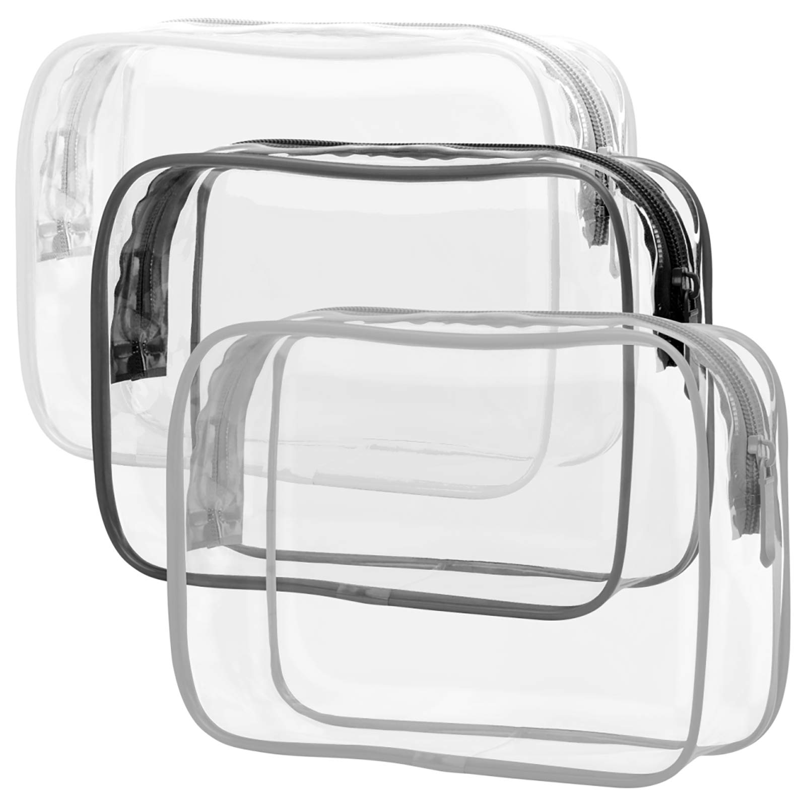 Photo 1 of PACKISM Clear Makeup Bag - 3 Pack TSA Approved Toiletry Bag, Travel Clear Toiletry Bag, Black White Grey
