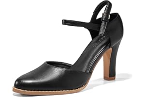 Coutgo Womens Chunky High Heels Closed Pointed Toe Ankle Strap Pumps Vintage D'Orsay Dress Party Shoes