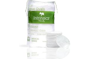 Intrinsics Premium Cotton Ovals (50 Count) – Dual-Sided 3” Medium-High Absorbency Large Cotton Pads, Lint-Free Hypoallergenic Cotton for Makeup Removal, Cleansing, and Exfoliation