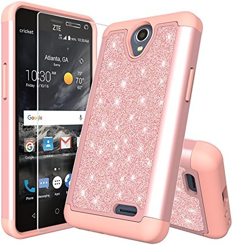 for ZTE Prestige 2 N9136/ Maven 3 Z835/ Overture 3 / Prelude 3 Z851 Cute Glitter Bling Sparkle Dual Layer Protective Hybrid Case with HD Screen Protector (Rose Gold)