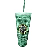 Spoontiques Harry Potter Diamond Tumbler, 20oz - Textured Cup w/Staw, Double Wall Insulated, BPA Free - Slytherin