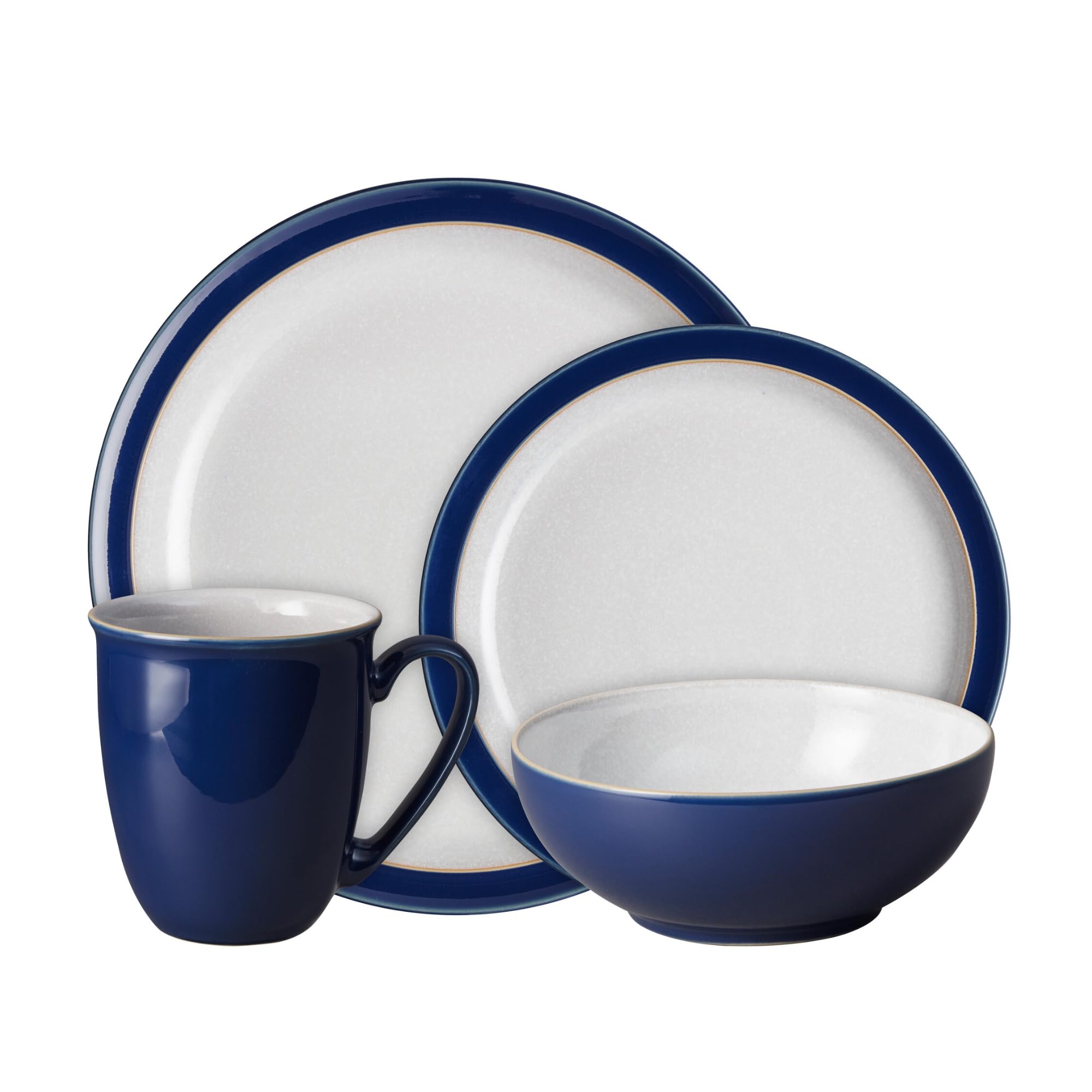 Denby - Elements Dark Blue Dinner Set For 1 - 4 Piece Ceramic Tableware - Dishwasher Microwave Safe Crockery Single Place Setting - 1 x Dinner Plate, 1 x Small Plate, 1 x Cereal Bowl, 1 x Coffee Mug