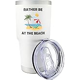 Palm City Products Premium 30 oz Rather Be at the Beach White Tumbler with Slider Lid - Perfect Summer Design - Ideal Gift and Souvenir for Beach Enthusiasts