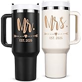 Qtencas Wedding Gifts for Couples 2026, Mr and Mrs Gifts 2026 Tumblers Set, Engagement Anniversary Wedding Gift for Newlyweds, Mr and Mrs Gift (Black & Beige)