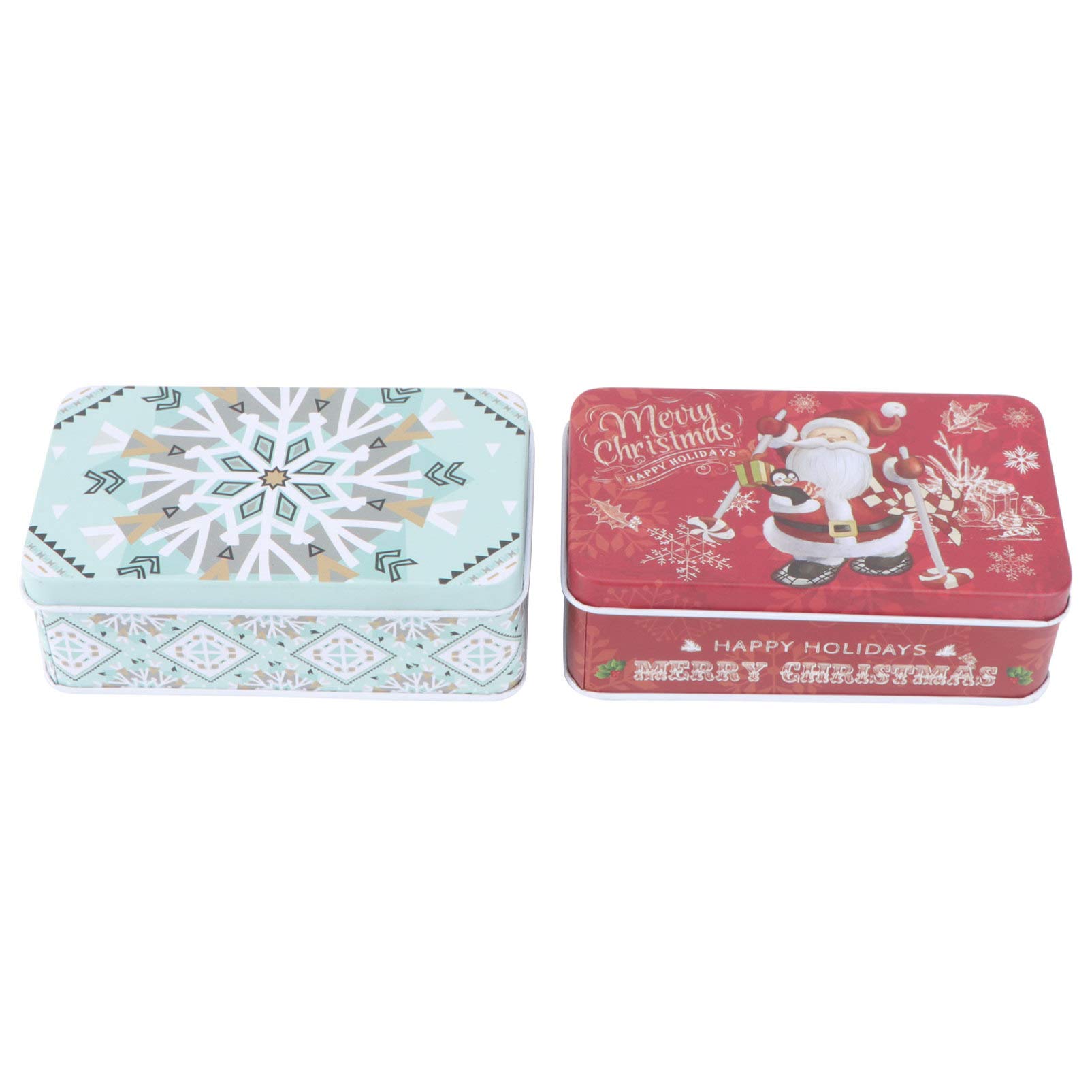 PRETYZOOM 2pcs Christmas Card Tins Santa Snowflake Tinplate Candy Boxes Holiday Empty Tins Xmas Metal Gift Boxes for Tea Cookie Goody Treat (Random Color)