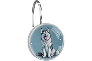 Crystal Glass Shower Curtain Hooks Set of 12, Rustproof Shower Curtain Rings for Bathroom, Husky Decorative Shower Curtain Ha