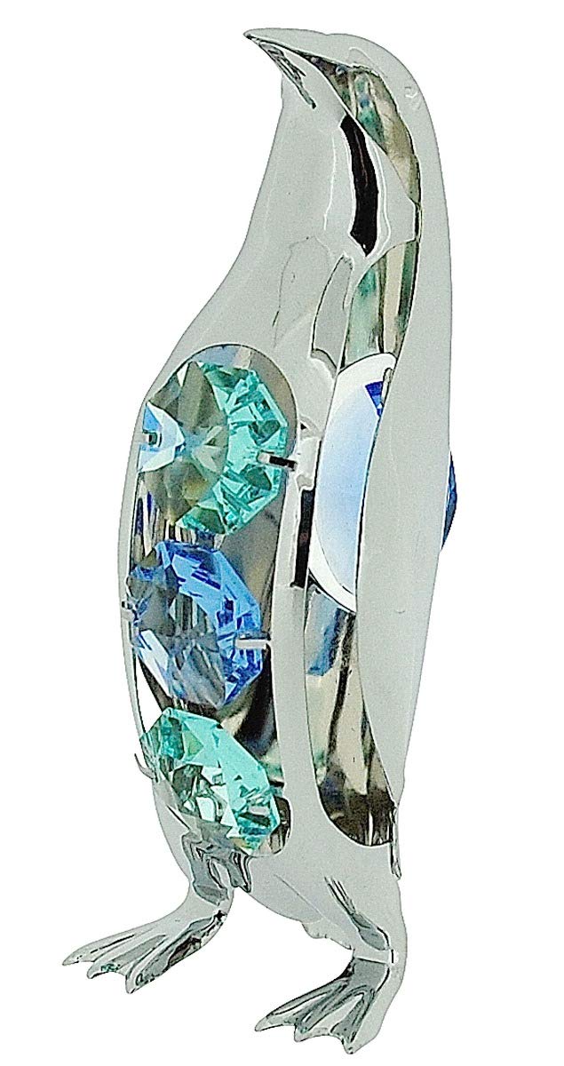 Crystocraft Penguin Freestanding Chrome Plated Standing Ornament Made with Swarovski Crystals
