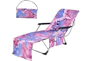 JVJQ Beach Chair Cover, Microfiber Chaise Lounge Towel Cover with Storage Pockets for Pool Sun Lounger Hotel Garden Purple Tie-Dye